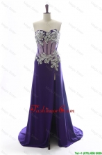 Gorgeous Sweetheart Beading Brush Train Prom Dresses in Purple DBEES006FOR