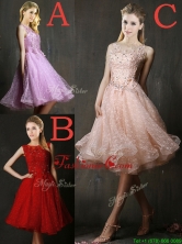 Modern Bateau Beaded and Applique Prom Dress with Polka Dot BMT0190FOR