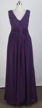 Modest Empire V-neck Floor-length Dark Purple Prom Dress LHJ42885