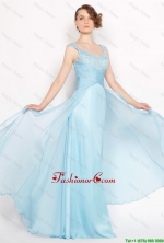 Perfect Straps Ruched Light Blue Prom Dresses with Beading DBEE098FOR