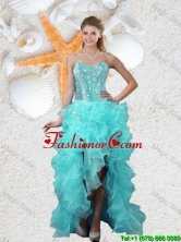 Popular Beaded Sweetheart Aqua Blue Prom Dresses with High Low QDDTA75004FOR
