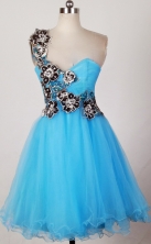 Pretty A-line One Shoulder Mini-length Aqua Prom Dress LHJ42816