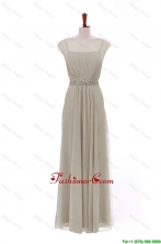 Simple Bateau Grey Long Prom Dresses with Beading and Sashes DBEES038FOR