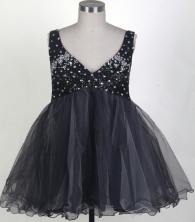 Sweet Short V-neck Mini-length Black Prom Dress LHJ42845