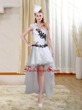 White High Low One Shoulder Prom Dresses with Black Embroidery ZY734TZBFOR