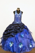  Beautiful Ball gown Halter top neck Floor-length Blue Beading Flower Girl Dresses Style FA-C-275