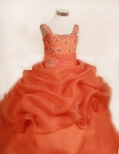  Cut Ball Gown Strap Floor-length Orange Appliques Flower Girl Dresses Style FA-C-258