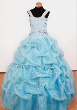  Exclusive Ball Gown Strap Floor-length Teal Beading Flower Girl dress Style FA-L-425
