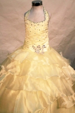  Exquisite Ball gown Halter top neck Yellow Beading Floor-length Flower Girl Dresses Style FA-C-252