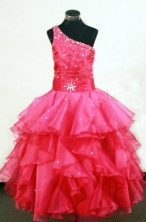  Lovely Ball Gown One Shoulder Neck Floor-Length Red Beading Flower Girl Dresses Style FA-S-410
