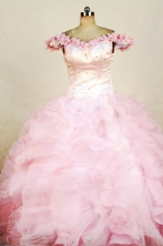  Luxurious Ball gown Off the shoulder neck Floor-length Pink Beading Flower Girl Dresses Style FA-C-276