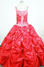  Popular Ball Gown Strap Floor-length Red Taffeta Appliques Flower Girl dress Style FA-L-420