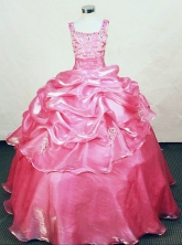 Popular Ball Gown Straps Floor-length Rose pink Organza Beading Flower Girl dress Style FA-L-434