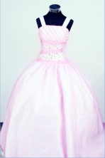  Sweet Ball Gown Straps Floor-length Baby Pink Taffeta Beading Flower Girl dress Style FA-L-431