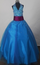 2012 Sweet Ball Gown Halter Top Floor-length Little Gril Pagant Dress Style RFGDC054