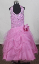 2012 Sweet Ball Gown Halter Top Floor-length Little Gril Pagant Dress Style RFGDC085