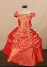 Affordable Ball Gown Off The Shoulder Floor-length Orange Red Flower Gril dress Style L042308