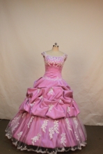 Affordable Ball Gown Off The Shoulder Neckline Floor-Length Rose Pink Beading and Appliques Flower Girl Y042429