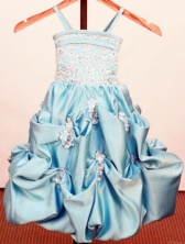 Beaded Ball Gown Strap Floor-Length Baby Blue Little Girl Pageant Dresses Style FA-Y-339