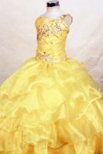Beautiful Ball Gown One Shoulder Neck Floor-length Beading Little Girl Pageant Dresses Style FA-Y-363