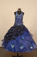 Beautiful Ball gown Halter top neck Floor-length Blue Beading Flower Girl Dresses Style FA-C-275