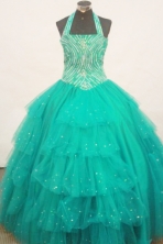 Best Ball Gown Halter Top Floor-Length Turquoise Little Girl Pageant Dresses Style FA-Y-312