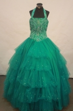 Best Ball gown Halter top neck Floor-Length Little Girl Pageant Dresses Style FA-Y-312