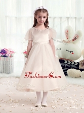 Best Princess Scoop Short Sleeves Champagne Flower Girl DressesFGL280FOR