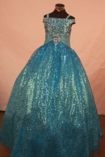 Brand New Ball Gown Strap Floor-length Teal Flower Gril dress Style FA-L-416