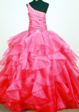 Classical Ball Gown One shoulder Neck Floor-Length Coral Red Little Girl Pageant Dresses Style FA-Y-361