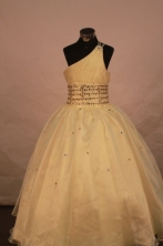 Cut Ball gown One-shoulder Neck Floor-length Yellow Beading Flower Girl Dresses Style FA-C-281