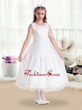 Cute Scoop White Flower Girl Dresses in Lace for 2016  FGL238FOR