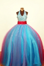 Discount Ball Gown Halter Floor-Length Beading Little Girl Pageant Dresses Style FA-Y-337
