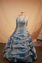 Discount Ball Gown Halter Top Neck Floor-Length Blue Appliques Flower Girl Dresses Style FA-S-223