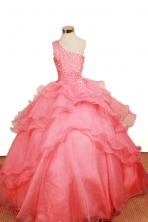 Elegant Ball Gown One Shoulder Floor-Length Watermelon Little Girl Pageant Dresses Style FA-Y-347