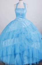 Exclusive A-line Halter top neck Floor-length Litter Girl Dress Style FA-W-283
