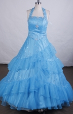 Exclusive A-line Halter top neck Floor-length Litter Girl  Pageant Dress Style FA-W-283