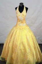 Exquisite Ball Gown Halter Top Floor-length Yellow Appliques Flower Girl dress Style FA-L-460