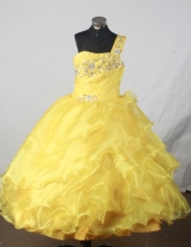 Exquisite Ball Gown One Shoulder Neck Floor-Length Yellow Beading Flower Girl Dresses Style FA-S-409