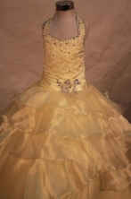 Exquisite Ball gown Halter top neck Yellow Beading Floor-length Flower Girl Dresses Style FA-C-252