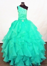 Fashionable Ball Gown Floor-length Green Organza Beading Flower Girl dress Style FA-L-432