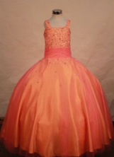 Fashionable Ball Gown Strap Floor-length Orange Beading Flower Gril dress Style FA-L-456