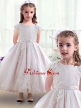Fashionable Scoop Cap Sleeves Flower Girl Dresses with Appliques FGL248FOR