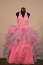 Gorgeous Ball gown Halter top neck Floor-length Colorful Beading Flower Girl Dresses Style FA-C-269