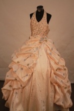 Gorgeous Ball gown Halter top neck Floor-length Yellow Beading Flower Girl Dresses Style FA-C-282