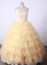 Lovely Ball Gown Halter Top Neck Floor-Length Gold Beading Flower Girl Dresses Style FA-S-200