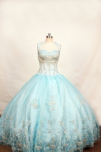 Lovely Ball Gown Halter Top Neck Floor-Length Light Blue Appliques and Beading Flower Girl Dresses Style FA-S-227