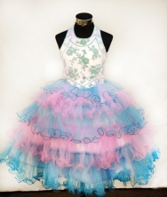 Lovely Ball Gown Halter Top Neck Floor-Length Light Blue Beading Flower Girl Dresses Style FA-S-239