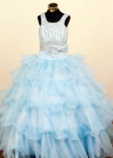 Lovely Ball Gown Square Neck Floor-Length Baby Blue Little Girl Pageant Dresses Style FA-Y-352