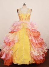 Lovely Ball Gown Strap Floor-Length Yellow Little Girl Pageant Dresses Style FA-Y-324